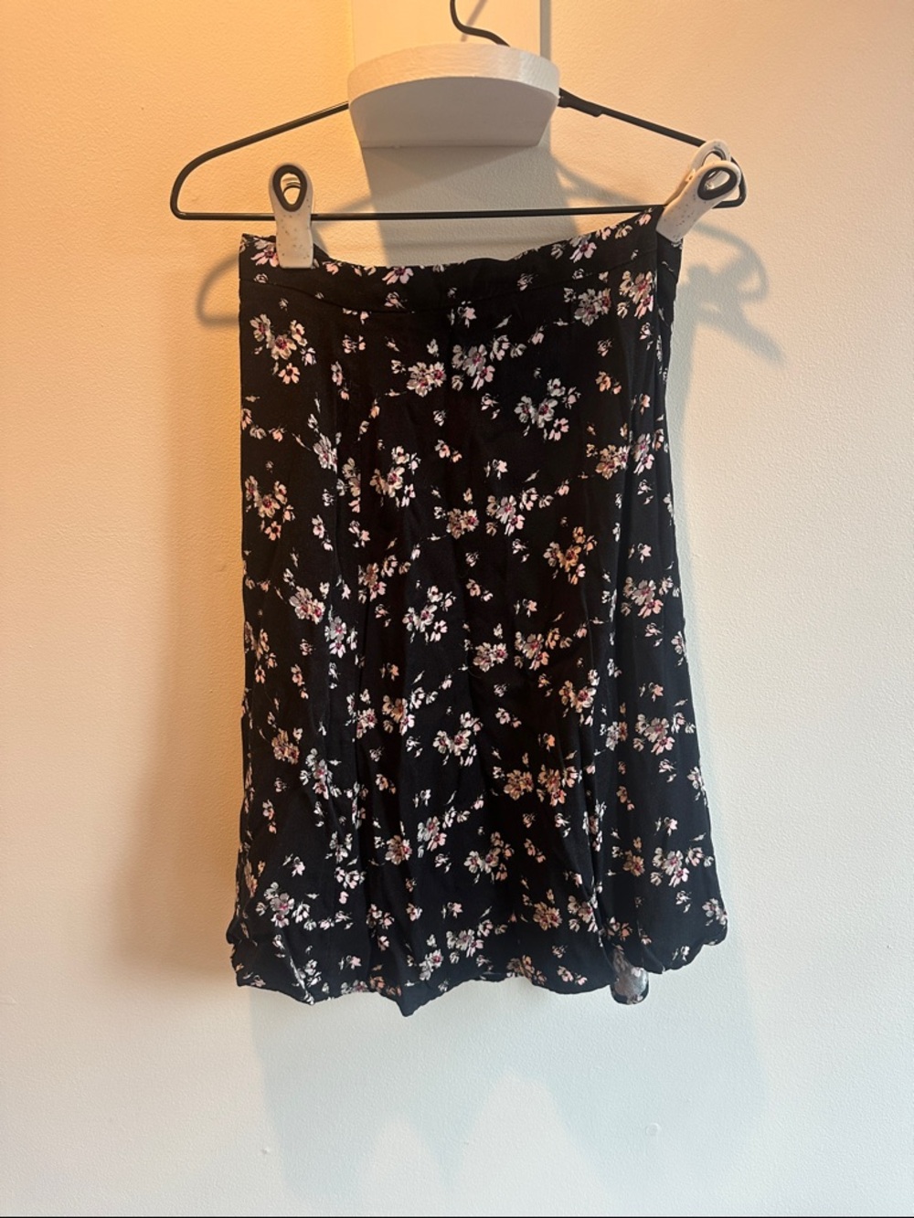 GAP Black A-Line Skirt with Pink and White Floral Print